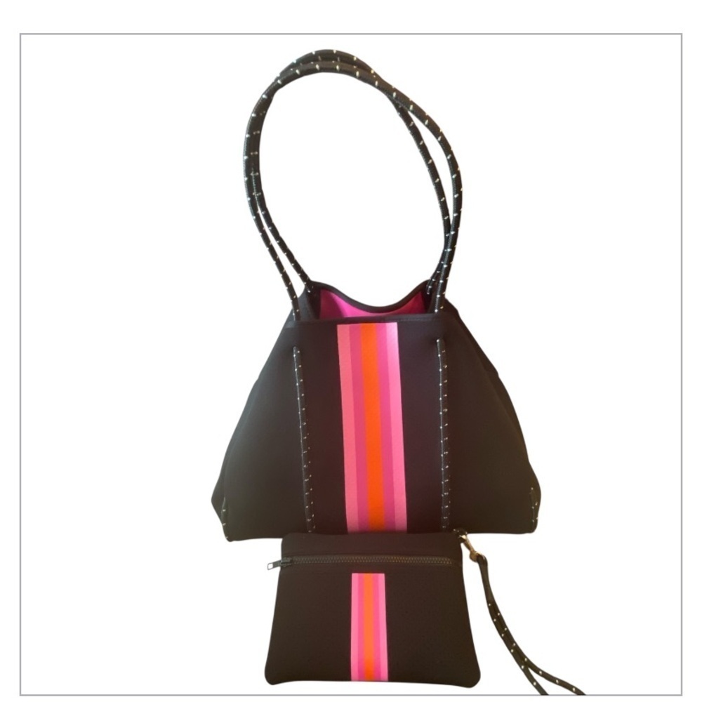 Haute Shore Greyson Rave Tote with wristlet (Black w/Hot Pink Orange)